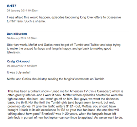 J’avais peur que cela n’arrive, épisodes qui deviennent de longues lettres d’amour aux fans obsessionnels sur Tumblr. Quel dommage.